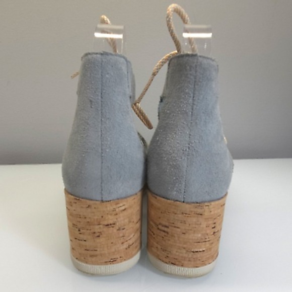 Sorel Sandals Women 8 Cameron Blue Flatform Lace Up Cork Suede Gladiator Wedge - Picture 4 of 10